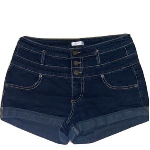 High waisted jean shorts, dark wash